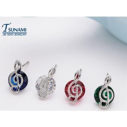 Tsunami High quality AAA Notes Jewelry Stud Earrings For Women Girls Silver Color AAA Cubic Zirconia Stone Earrings New Cute Hot