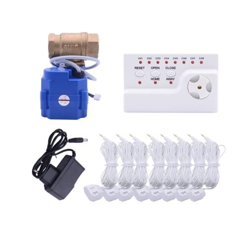 Electronic Water Leakage Sensor Alarm with 1pc DN15 Valve Ball and 8pcs 6meters Water Sensor Cable