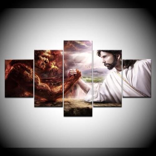 Canvas Painting Evil Vs Good Metal Dog 5 Pieces Wall Art Painting Modular Wallpapers Poster Print for living room Home Decor