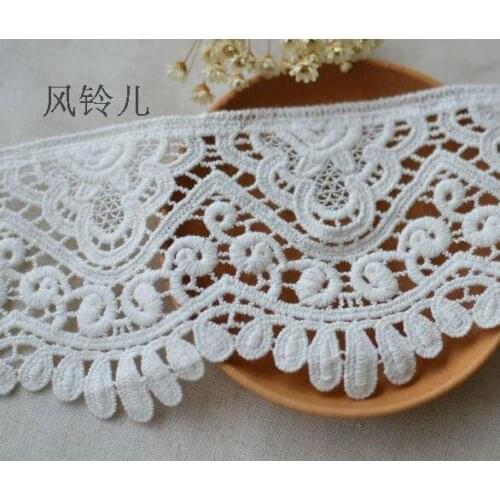 Hot 2 Meters Light Beige Cotton Flower Lace Fabric DIY Decorative High Quality Cotton Embroidery Lace Trim 10cm Width