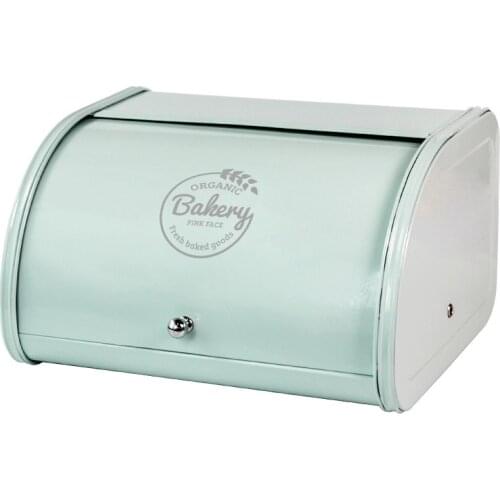 Metal Bread Box Bin Kitchen Storage Containers Home Kitchen with Roll Top Lid Store Light Green