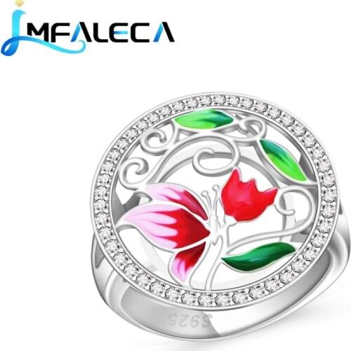 LMFALECA Bohemia Silver Ring for Women 925 Sterling Silver Red Green Enamel Decoration Handmade Fine Luxury Jewelry Gift