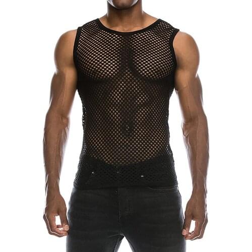 Sexy Mens Mesh Sheer Fishnet Tank Tops Summer Hollow Out Gym Muscle Vests Slim Fit Training Breathable Sportswear майка мужская