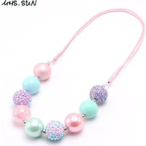 MHS.SUN Trendy baby chunky rhinestone beads necklace diy bubblegum kids adjustable rope necklace for child girls jewelry gift