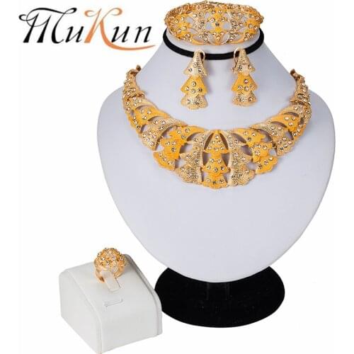 MUKUN 2019 NEW Nigerian Wedding African Beads Zinc Alloy Jewelry Sets Dubai Jewelry Sets Necklace Bracelet Earrings Ring Sets