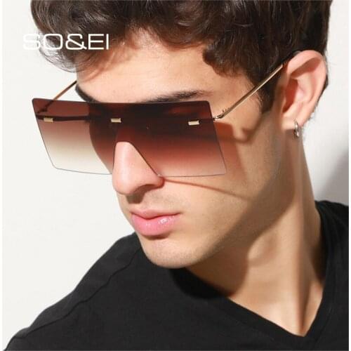 SO&EI Fashion Oversized One Piece Rimless Men Sunglasses Clear Ocean Gradient Lens Eyewear Women Luxury Shades Oculos De Sol