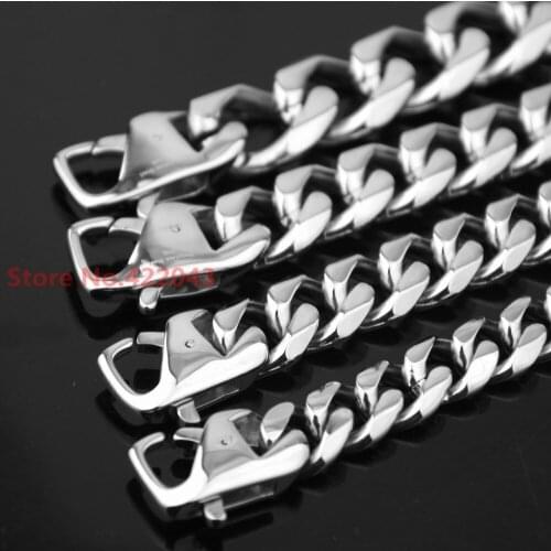 7-40" New Arrival Mens 12/15/17MM Silver Color 316L Stainless Steel Necklace Cuban Curb Link Chain Hot Wholesale
