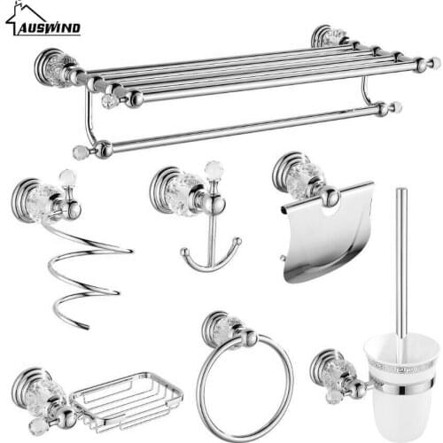 Clear Crystal Bathroom Hardware Set Chrome Bathroom Decoration for Towel Hanger Organize Wall Mount Bathroom Accessories Set MR