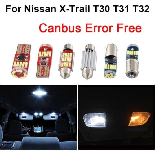 White Error Free Car LED Interior Dome Map Reading Kit For 2001-2019 Nissan X Trail T30 T31 T32 For X-Trail License Plate Lamp