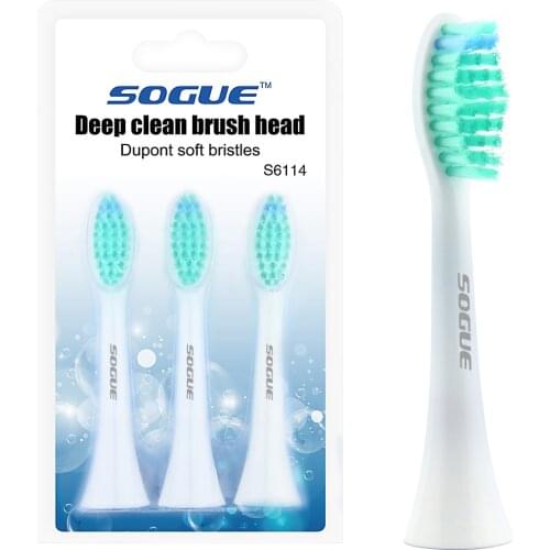 Sogue 3 PCS Sonic Tooth Brush Heads FDA Electric Toothbrush heads Soft Natural Fading S-6114 for Sogue Toothbrush S51 S61