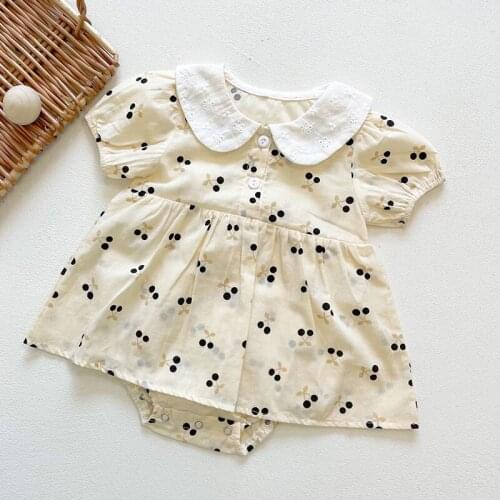 Clothing For Baby Girls Cherry Peter Pan Collar Skirt Summer Short Romper 2021 New Bodysuit Baby For New Born Jumpsuit Kids