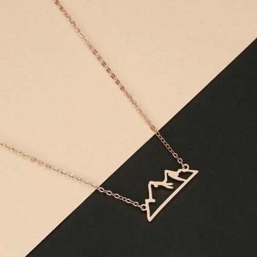 Stainless Steel Necklace For Women Man Mountain Hill Gold Silver Pendant Simple Necklace Engagement Jewelry
