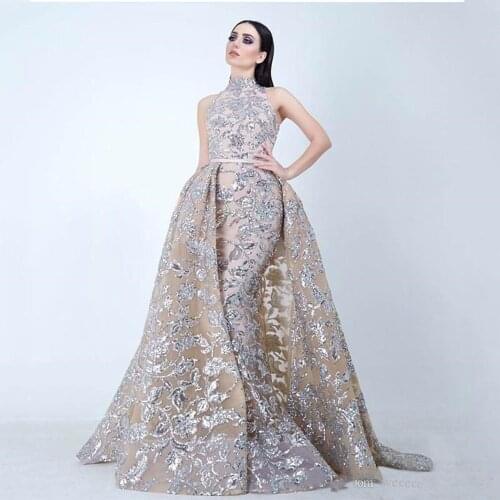 Sexy Gold Sequins Mermaid Evening Dresses With Detachable Skirt Prom Dress Long Formal Party Dress Pageant Gowns Celebrity Speci