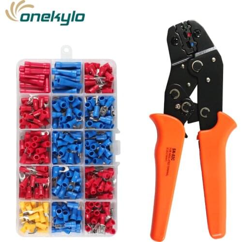 Sn-02c Crimping Pliers and 280pcs Assorted Full Insulated Fork U-type Set Terminals Connectors kit
