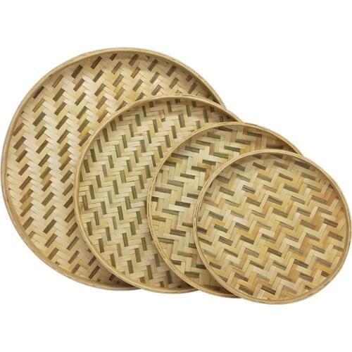 Handmade Round Shape Bamboo Weaving Sieve Snack Food Bread Picnic Vegetable Seed Tea Dishes Basket Storage Organizer Hot Sale