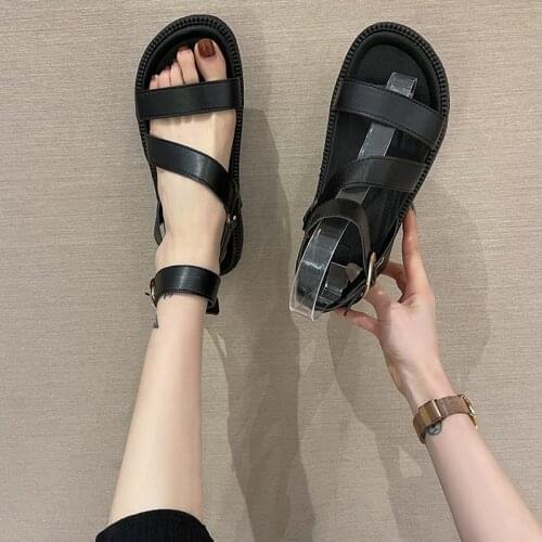 Buckle Strap Female Sandal Black Shoes for Women Med Open Toe Clogs With Heel Espadrilles Platform 2021 Summer All-Match Girls