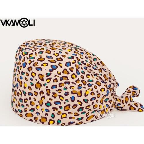 Leopard pattern Printed scrubs caps Health Service Station Pet Grooming Agency Work scrub hat Beauty Hats laboratory nursing hat