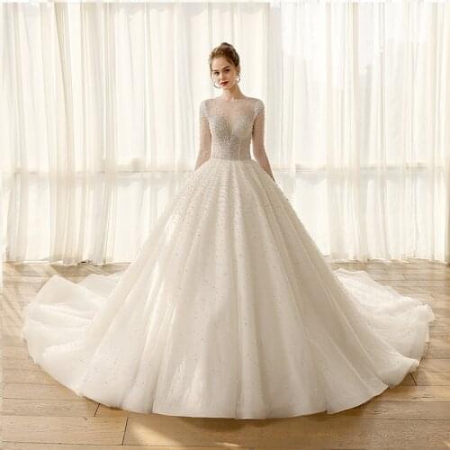SL-8189 wedding dress 2021 ball gown long sleeve pearl china online store plus size bridal gowns for women wedding gowns