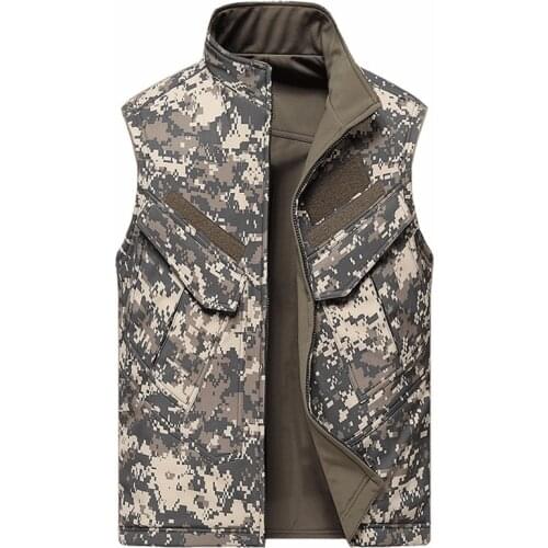 Outdoor Hunting Fishing Sports Double Face Soft Shell Tactical Waistcoat Tops Camouflage Reversible Vest Sleeveless Jacket Coat
