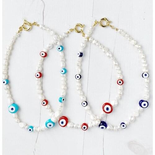 Exquisitjewelry wholesale evil eye beads charms Freshwater baroque pearl women necklace collar creative chokers exquisite