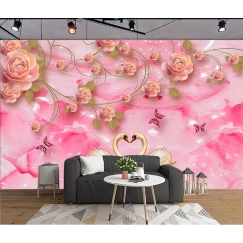 WDBH Custom photo mural 3d wallpaper Butterfly flowers swan background home decor 3d wall murals wallpaper for living room