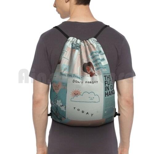 Y2K Light Blue And Pink Aesthetic Collage Backpack Drawstring Bags Gym Bag Waterproof Collage Y2K Collage Aesthetic
