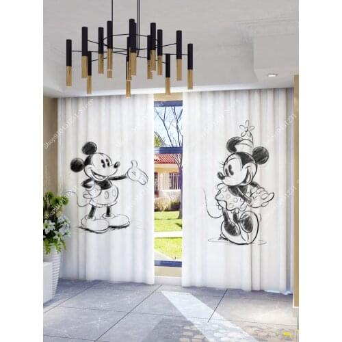 Disney Mickey Minnie Mouse Curtain Cartoon Black White Thick Blackout Shading Curtains Custom Children Boy Girls Birthday Gifts