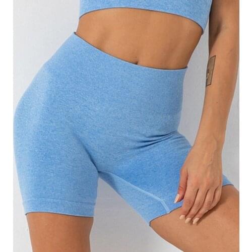 Female Solid Color Yoga Short Pants Peach Hip Fitness Pants Seamless Quick-Drying Running Training Yoga Pants