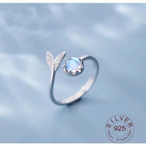 925 Sterling Silver Mermaid Tail Moonstone Personality Adjustable Ring Fine Jewelry For Women Party Elegant Accessories JZ459