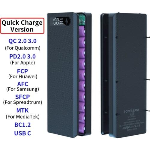 10*18650 Battery Charger Box Power Bank Case Dual USB Phone Charging QC 3.0 PD Quick Charge DIY Shell 18650 Battery Holder Box
