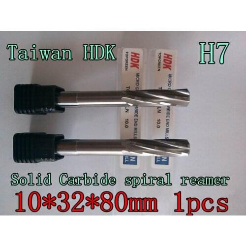 10*32*80mm 6 flutes 1pcs Taiwan HDK Solid Carbide spiral reamer Chucking Reamer Precision H7 +0.005-0.012mm