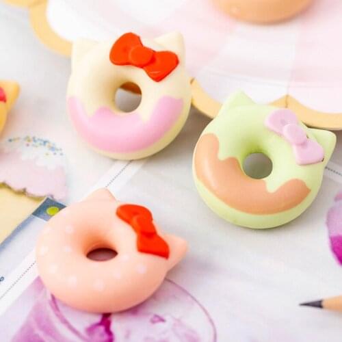 18packs Kawaii Cartoon Cat Donut Pencil Eraser office school correct Supplies Child writing drawing rubber gift