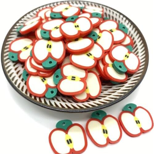 20Pcs/lot 20mm Red Apple Beads Flakes Clay Beads Polymer Spacer Beads For Jewelry Making DIY Bracelet Hairpin #A89-16