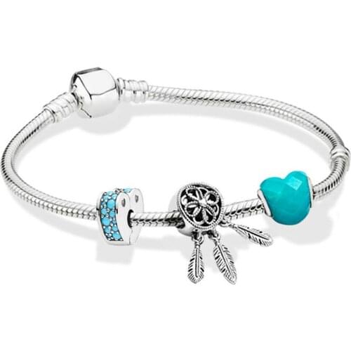 2019 NEW 100% 925 Sterling Silver 1:1 ZT0124 Blue Dream Cool Summer Beaded BRACELET WITH CLASP Gift High Quality Jewelry Set