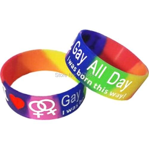 300pcs Gay All Day Wristlet Lesbian Pride Rainbow wristband silicone bracelets free shipping by FEDEX