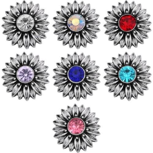 5pcs/lot New Ginger Sun Flower Snap Jewelry Crystal Metal 18mm Snap Buttons Fit Snap Button Bracelet
