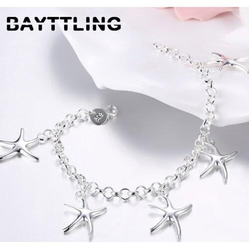 BAYTTLING 925 Sterling Silver 8-inch Link Chain Starfish Pendant Bracelet For Woman Luxury Wedding Party Jewelry Gift
