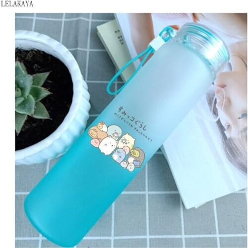 480ml Cute Sumikko Gurashi Corner Bio Cartoon Gradient Color Frosted Glass Water Bottle Fashion Sport Drinking Bottles With Lid