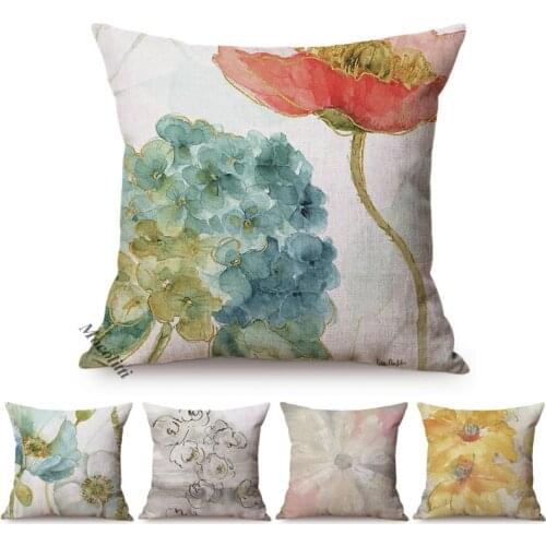 Watercolor Flowers Gilding Growth Design Sofa Decoration Throw Pillow Case Rainbow Floral Concise Room Decor Linen Cushion Cover