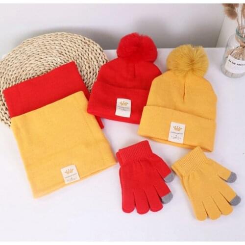Baby Hat Scarf Gloves Three - piece Set Winter Childrens Thick Warm Jumper Knitted Hats For Boys And Girls