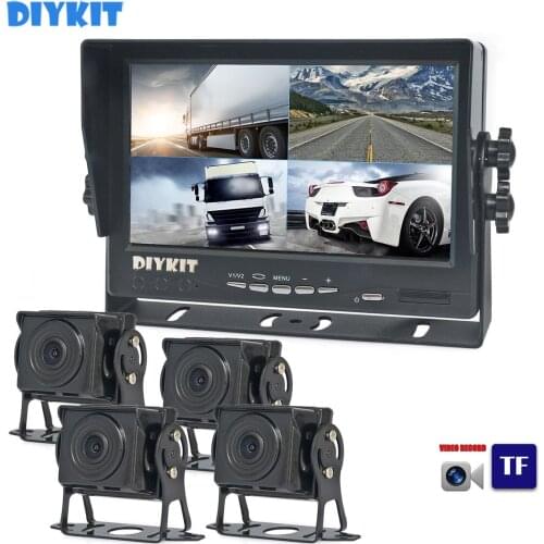 DIYKIT AHD 7" 4 Split QUAD IPS Car HD Monitor 2000000 Pixels AHD Rear View Car Camera Waterproof with SD Card Video Recording