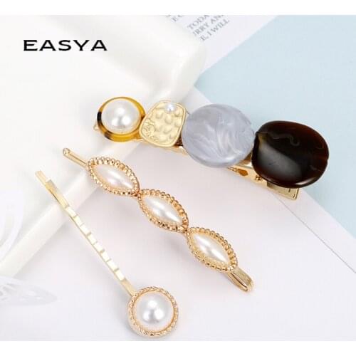 EASYA 3pcs/set Korean Style Hair Clips Hairwear Fashion Simulated Pearl Hairpin Hair Accessories For Women Alloy Barrettes
