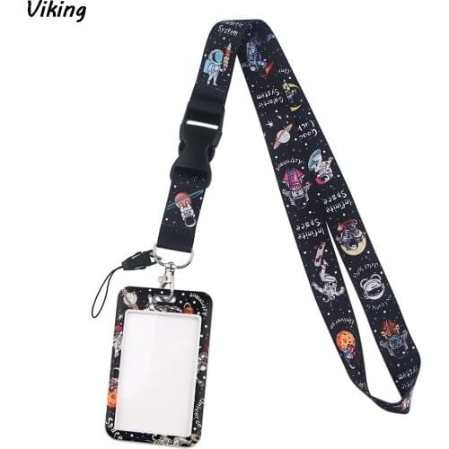 G1833 Astronaut in space Lanyard Keychain keys Badge ID Mobile Phone Rope Kids Gifts Lanyard With Card Holder Cover