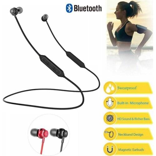 Bluetooth Headset Neckband Sport Running Headphone Stereo Magnetic Earphones Noise Isolation Earbuds with Mic for iPhone Android