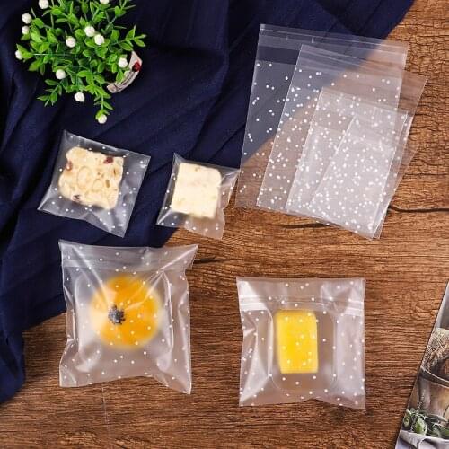 Hot 100Pcs Plastic Gift Packing Bag Biscuits Packaging Bread Baking Supplies White Dot Candy Cookies Package Party Wedding Decor