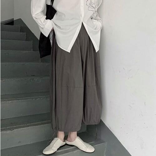 Harajuku summer straight tube mens wide leg BF dark loose ins Pants Capris style lovers fashion casual pants