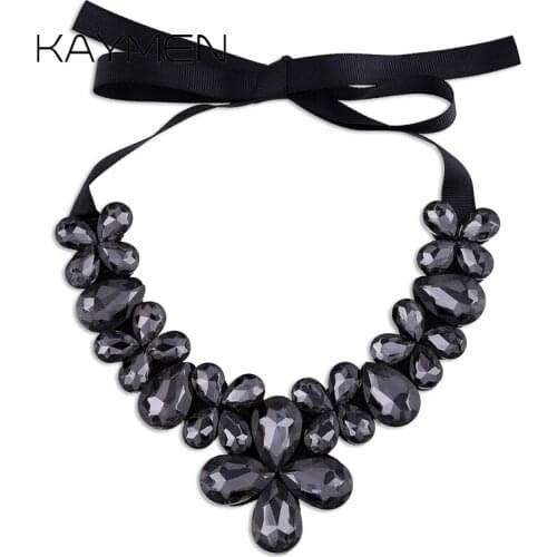 KAYMEN New Luxury Glass Stone Crystals Beads Womens Necklace for Wedding Party Girls Fabrics Statement Necklace Chokers Jewelry
