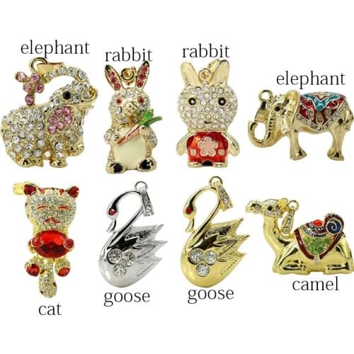 Cartoon Goose Rabbit 16GB 32GB USB 2.0 Pen Flash Drive Memory Stick Pen Drive Memory Cat U Disk Elephant Camel Necklace Pendrive