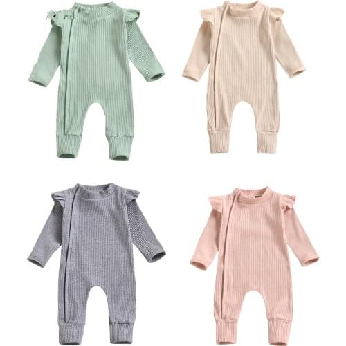 New Baby Long Sleeve Jumpsuit Autumn Fresh Solid Color One Piece Long Pants with Zipper