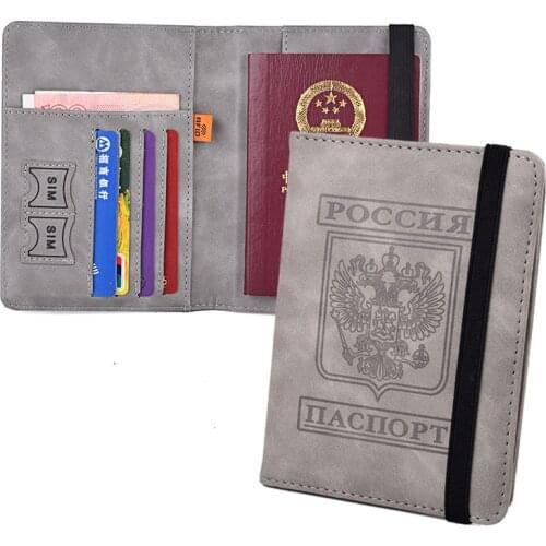 RFID Elastic Bandage Passport Cover Russia Travel PU Leather Wallet For Bank Cards Organizer on The Passports Document Case